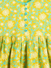 Load image into Gallery viewer, Campana Girls Sanjana Pure Cotton Floral Printed Kurta - Lime Green & Turquoise Blue
