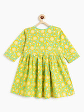 Load image into Gallery viewer, Campana Girls Sanjana Pure Cotton Floral Printed Kurta - Lime Green & Turquoise Blue