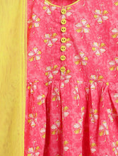 Load image into Gallery viewer, Campana Girls Sanvi Kurti with Salwar & Dupatta Set - Floral Print - Pink & Yellow