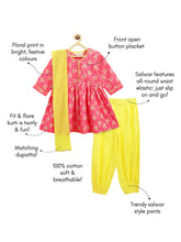 Load image into Gallery viewer, Campana Girls Sanvi Kurti with Salwar & Dupatta Set - Floral Print - Pink & Yellow