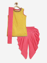 Load image into Gallery viewer, Campana Girls Kiran Kurti with Patiala Dhoti & Dupatta - Paisley & Bandhej Print - Lime & Pink