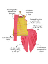 Load image into Gallery viewer, Campana Girls Kiran Kurti with Patiala Dhoti & Dupatta - Paisley & Bandhej Print - Lime & Pink