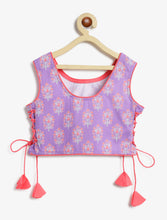 Load image into Gallery viewer, Campana Girls Bela Cotton Lehenga Choli Set - Floral Block & Jaal Print - Purple & Peach