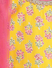 Load image into Gallery viewer, Campana Girls Bela Cotton Lehenga Choli Set - Floral Block & Jaal Print - Yellow & Pink