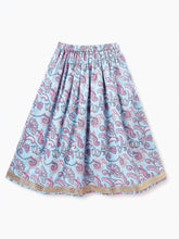 Load image into Gallery viewer, Campana Girls Bela Pure Cotton Floral Block & Jaal Print Lehenga Choli Set - Light Blue & Purple