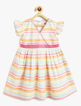 Load image into Gallery viewer, Campana Girls Ruby Crossover Striped Cotton Dress - Pastel Stripes - White & Multicolour