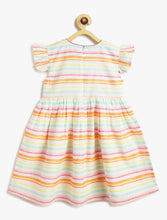 Load image into Gallery viewer, Campana Girls Ruby Crossover Striped Cotton Dress - Pastel Stripes - White & Multicolour