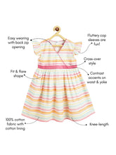 Load image into Gallery viewer, Campana Girls Ruby Crossover Striped Cotton Dress - Pastel Stripes - White & Multicolour