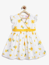 Load image into Gallery viewer, Campana Girls Ruby Crossover Cotton Dress - Sunflower Print - White & Yellow