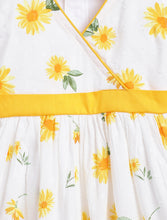 Load image into Gallery viewer, Campana Girls Ruby Crossover Cotton Dress - Sunflower Print - White & Yellow