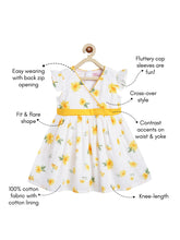 Load image into Gallery viewer, Campana Girls Ruby Crossover Cotton Dress - Sunflower Print - White & Yellow
