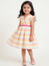 Load image into Gallery viewer, Campana Girls Ruby 100% Cotton Crossover Style Striped Dress - White & Pink