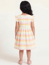 Load image into Gallery viewer, Campana Girls Ruby 100% Cotton Crossover Style Striped Dress - White & Pink