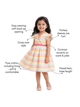 Load image into Gallery viewer, Campana Girls Ruby 100% Cotton Crossover Style Striped Dress - White & Pink