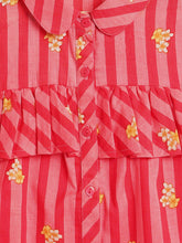 Load image into Gallery viewer, Campana Girls Vickie 100% Cotton Striped & Floral Shirt Style Top - Red & Pink