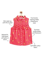 Load image into Gallery viewer, Campana Girls Vickie 100% Cotton Striped & Floral Shirt Style Top - Red & Pink