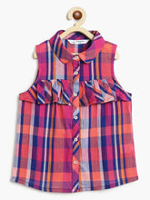 Load image into Gallery viewer, Campana Girls Vickie 100% Cotton Checked Shirt Style Top - Navy & Pink