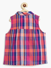 Load image into Gallery viewer, Campana Girls Vickie 100% Cotton Checked Shirt Style Top - Navy & Pink