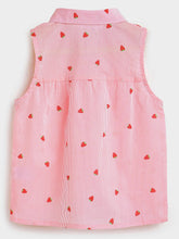 Load image into Gallery viewer, Campana Girls Vickie 100% Cotton Strawberries Print Shirt Style Top - Pink & Red
