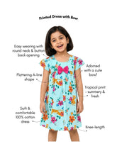 Load image into Gallery viewer, Campana Girls Suzy Pure Cotton Tropical Print Dress with Bow - Light Blue