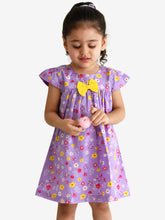 Load image into Gallery viewer, Campana Girls Suzy Dress with Bow - Floral Print - Purple & Yellow