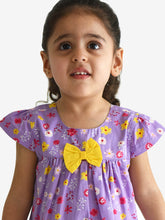Load image into Gallery viewer, Campana Girls Suzy Dress with Bow - Floral Print - Purple & Yellow
