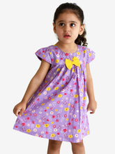 Load image into Gallery viewer, Campana Girls Suzy Dress with Bow - Floral Print - Purple & Yellow