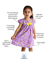 Load image into Gallery viewer, Campana Girls Suzy Dress with Bow - Floral Print - Purple & Yellow