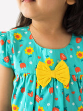 Load image into Gallery viewer, Campana Girls Suzy Dress with Bow - Strawberries Print - Blue & Yellow