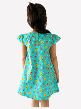 Load image into Gallery viewer, Campana Girls Suzy Dress with Bow - Strawberries Print - Blue & Yellow
