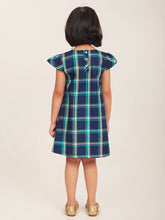 Load image into Gallery viewer, Campana Girls Suzy Cotton Checked Dress with Bow - Windowpane Checks - Navy & Turquoise
