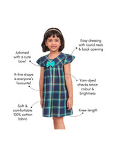 Load image into Gallery viewer, Campana Girls Suzy Cotton Checked Dress with Bow - Windowpane Checks - Navy & Turquoise