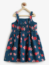 Load image into Gallery viewer, Campana Girls Lisa Pure Cotton Floral Printed Dress With Smocking - Navy Blue
