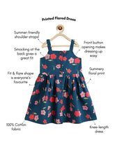 Load image into Gallery viewer, Campana Girls Lisa Pure Cotton Floral Printed Dress With Smocking - Navy Blue
