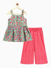 Load image into Gallery viewer, Campana Girls Udita Tunic & Culottes Indo Western Set - Floral Print - Blue & Pink