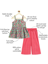 Load image into Gallery viewer, Campana Girls Udita Tunic & Culottes Indo Western Set - Floral Print - Blue & Pink