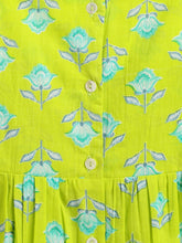 Load image into Gallery viewer, Campana Girls Udita Tunic & Culottes Indo Western Set - Floral Print - Lime & Blue