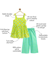 Load image into Gallery viewer, Campana Girls Udita Tunic & Culottes Indo Western Set - Floral Print - Lime & Blue