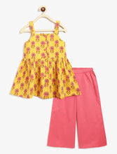 Load image into Gallery viewer, Campana Girls Udita Tunic & Culottes Indo Western Set - Floral Print - Yellow & Pink