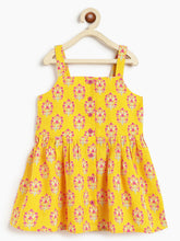 Load image into Gallery viewer, Campana Girls Udita Pure Cotton Floral Blockprint Tunic with Striped Palazzo Set - Yellow & Pink