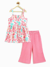 Load image into Gallery viewer, Campana Girls Udita Pure Cotton Floral Print Tunic with Palazzo Set - White & Pink