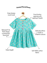 Load image into Gallery viewer, Campana Girls Zoe Cotton Dress - Floral Blockprint - Turquoise & Pink