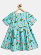 Load image into Gallery viewer, Campana Girls Zoe Cotton Dress with Short Jacket - Lotus Print - Light Blue & Pink