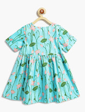 Load image into Gallery viewer, Campana Girls Zoe Pure Cotton Lotus Printed Dress with Jacket - Light Blue & Peach