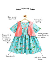 Load image into Gallery viewer, Campana Girls Zoe Pure Cotton Lotus Printed Dress with Jacket - Light Blue & Peach