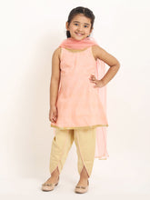 Load image into Gallery viewer, Campana Girls Vani Dhoti Kurta Set with Dupatta - Khari Print - Pink & Gold