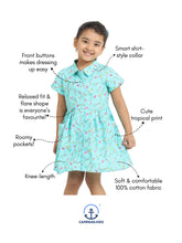 Load image into Gallery viewer, Campana Girls Emily Dress with Pockets - Tropical Island Print - Turquoise & Multicolour