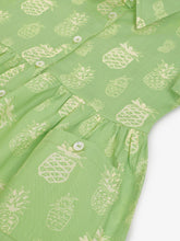 Load image into Gallery viewer, Campana Girls Emily 100% Cotton Pineapples Print Dress With Pockets - Light Green