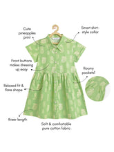 Load image into Gallery viewer, Campana Girls Emily 100% Cotton Pineapples Print Dress With Pockets - Light Green