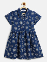 Load image into Gallery viewer, Campana Girls Emily 100% Cotton Seashells Print Dress With Pockets - Navy Blue